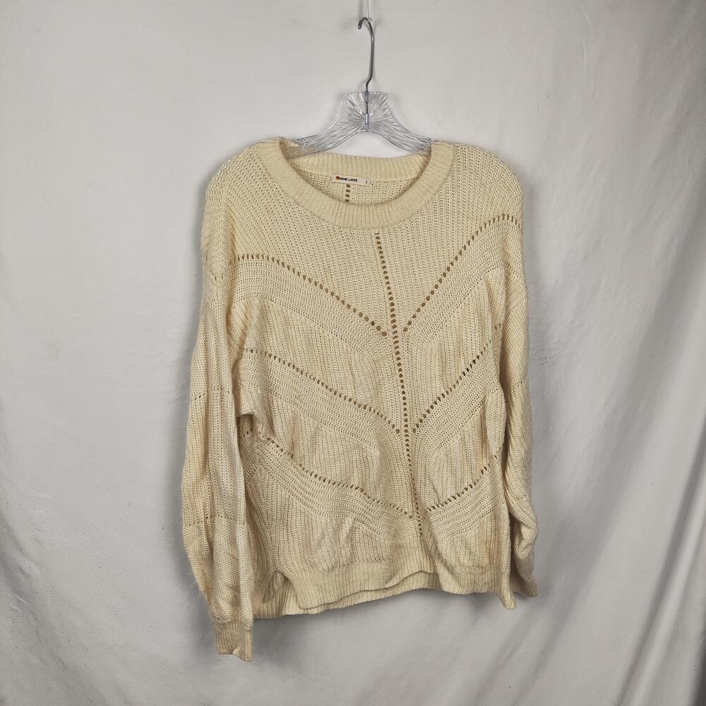 Marine Layer Sweater Womens Large White Open Knit Chevron Crew Neck Pullover